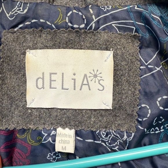 VNT Delia's Peacoat Women Gray Med Wool Blend Double Breasted Brass Tone Buttons - Picture 4 of 9